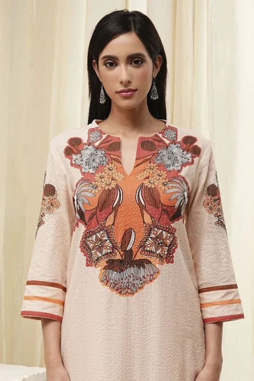Peach-Toned Cotton Straight Suit Set